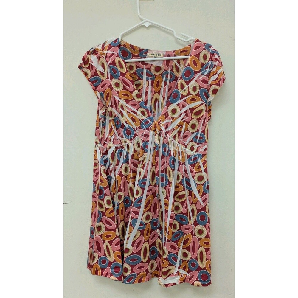 Hessi Red Tunic Top With Circle Patterns Women's … - image 1